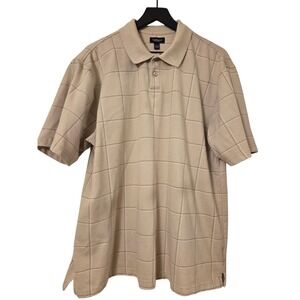 Van Heusen Mens Large L‎ Beige Plaid Short Sleeve Polo Shirt Casual